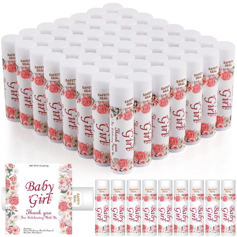 DMSKY Lip Balm Bulk 60 Pcs Baby Shower Party Favors For Girl Gender Reveal Party Favors BABY GIRL Thank You Gift for Guests